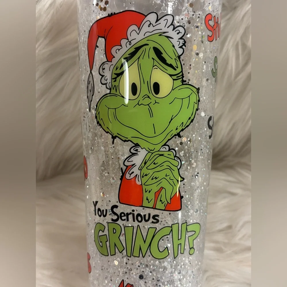 Snowglobe Christmas Grinch Glitter Tumbler 24 oz